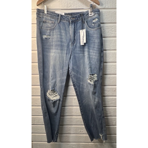 Judy Blue Jeans Womens Plus 15 32 Blue Denim Ridge front Stretch Distress NWT - Picture 1 of 15